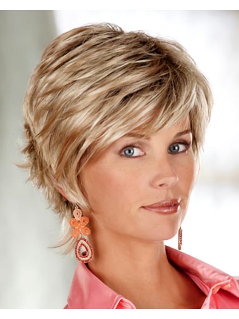 Blonde Wholesome Layered Straight Short Capless Synthetic Women Wigs