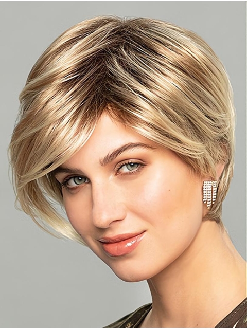 Short Wavy Monofilament Ombre/2 tone Synthetic Light Lace Women Wig