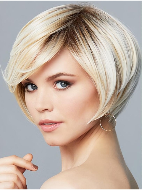 8" Short Wavy Ombre/2 tone  Monofilament Synthetic Women Wigs