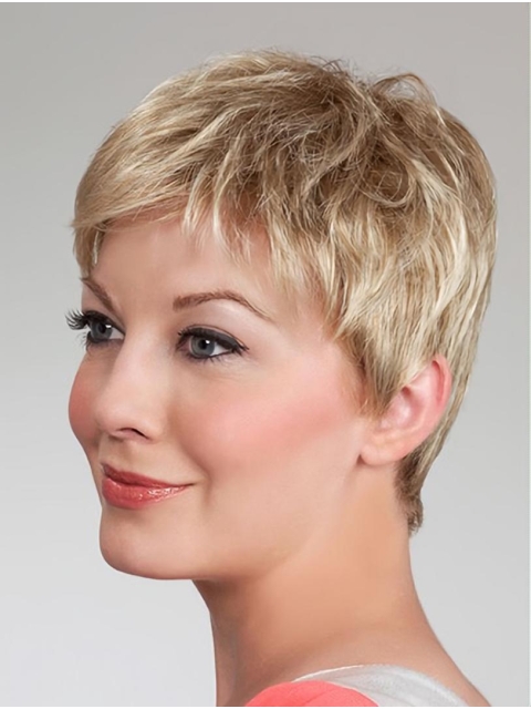 Short Wavy Capless Synthetic  Elderly Lady Wigs