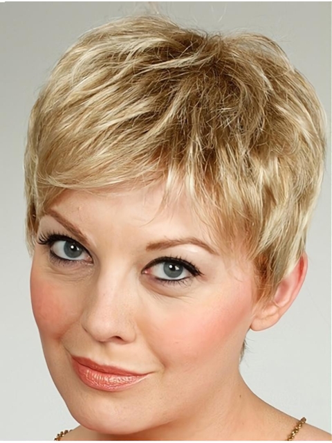 Short Wavy Capless Synthetic  Elderly Lady Wigs