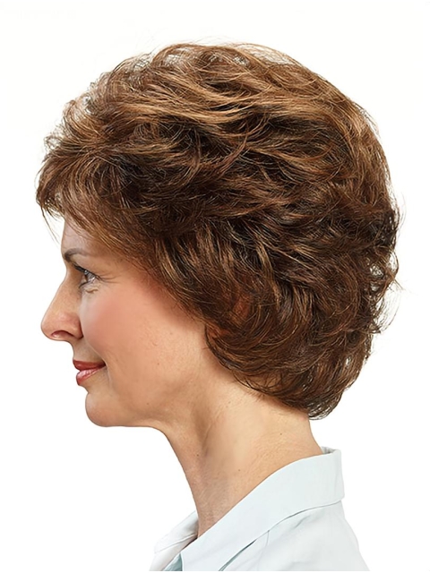 Short Brown Wavy 10" Capless Cheap Classic Synthetic Women Wigs