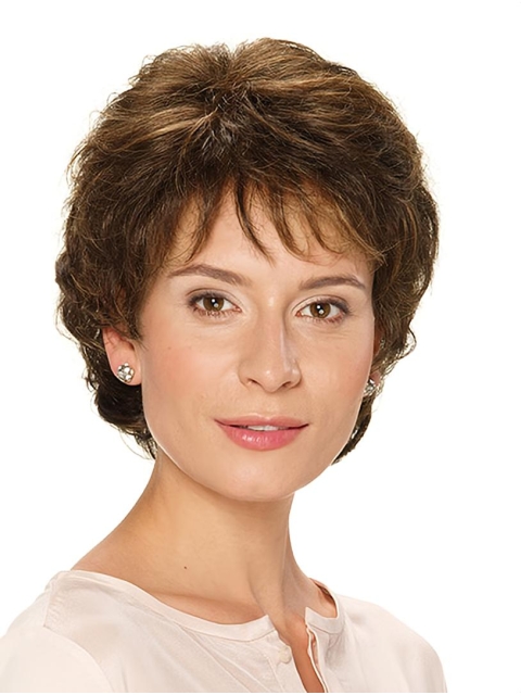 Short Brown Wavy 10" Mono Classic Synthetic Wig For Women