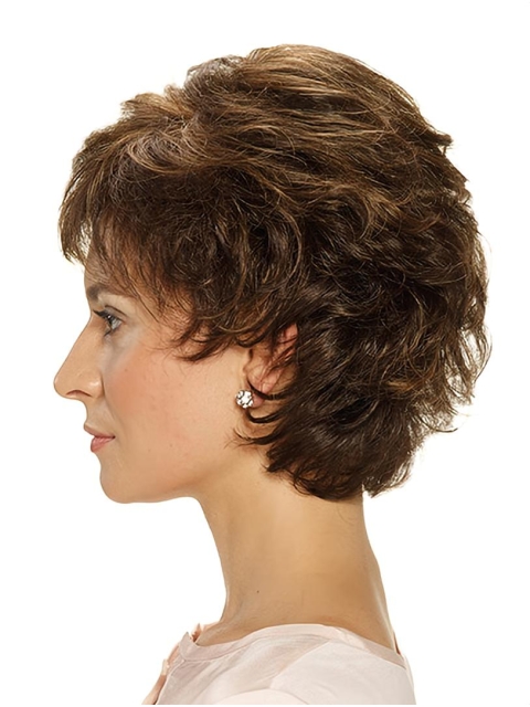 Short Brown Wavy 10" Mono Classic Synthetic Wig For Women