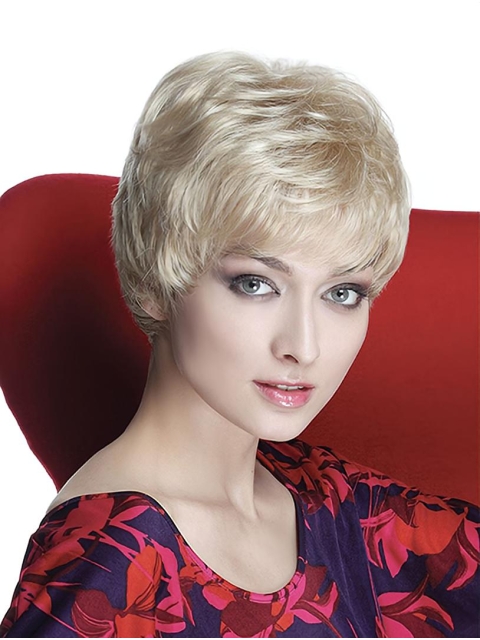 Wavy Short Boycuts Blonde Capless Synthetic Women Wigs