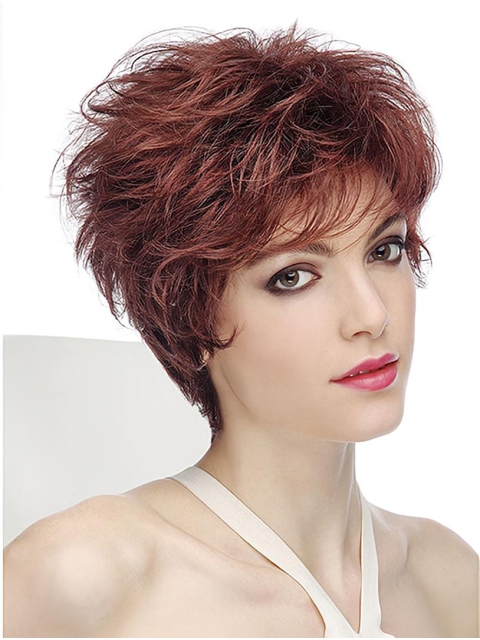 Wavy Short 8" Capless Red Synthetic Women Wigs