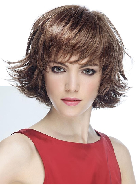 Wavy Short Brown Synthetic With Bangs Mono Wigs