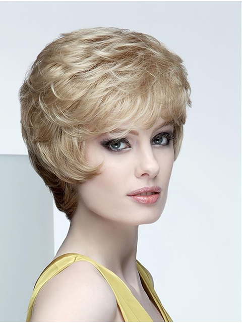 Wavy Short Blonde Synthetic Boycuts Mono Women Wig