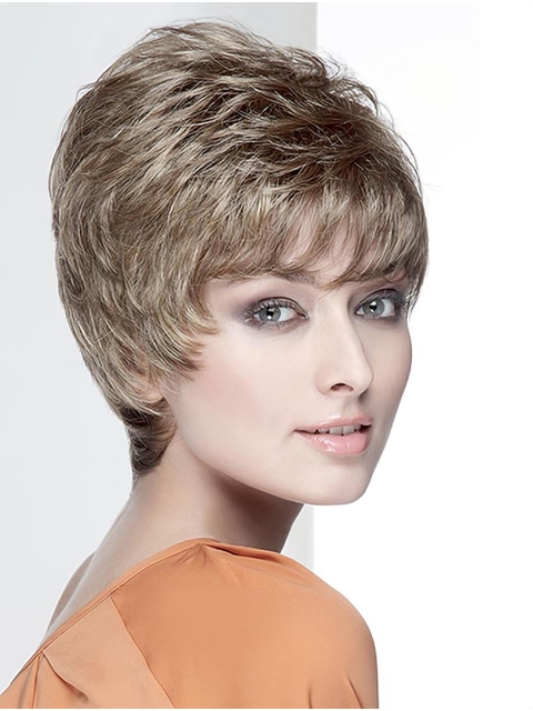 Wavy Short Brown With Bangs Capless Synthetic Women Wig