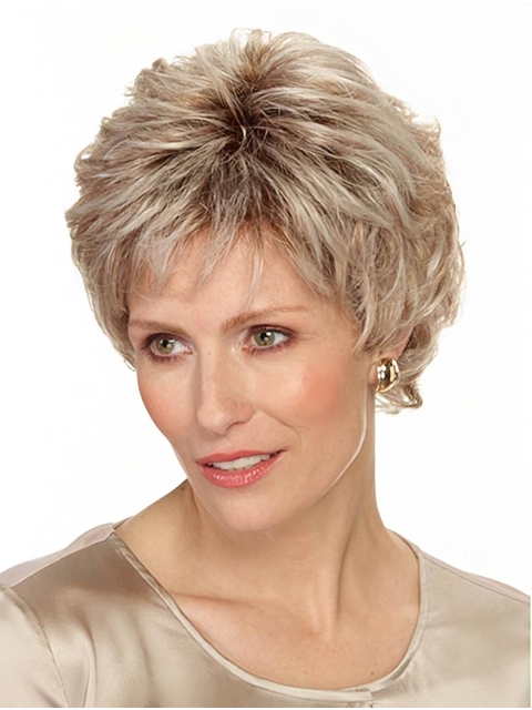 Grey Wavy Short Layered Fabulous Monofilament Synthetic Women Wigs