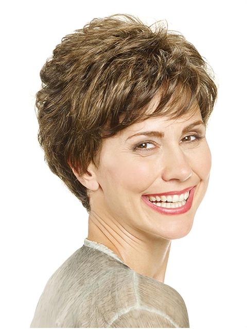 8" Wavy Short Layered Capless Synthetic Wigs For Lady