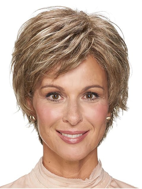 8" Wavy Layered Short Monofilament Synthetic Women Wigs