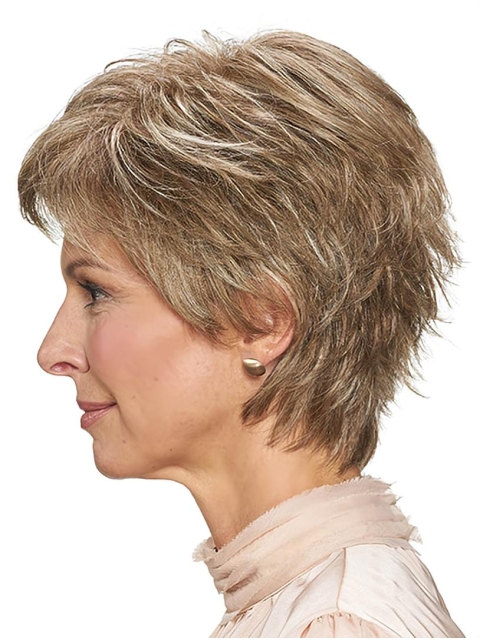 8" Wavy Layered Short Monofilament Synthetic Women Wigs