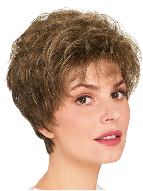 Cheap Wavy Short Brown Layered Capless  Synthetic Women Wigs 