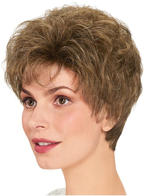 Cheap Wavy Short Brown Layered Capless  Synthetic Women Wigs 