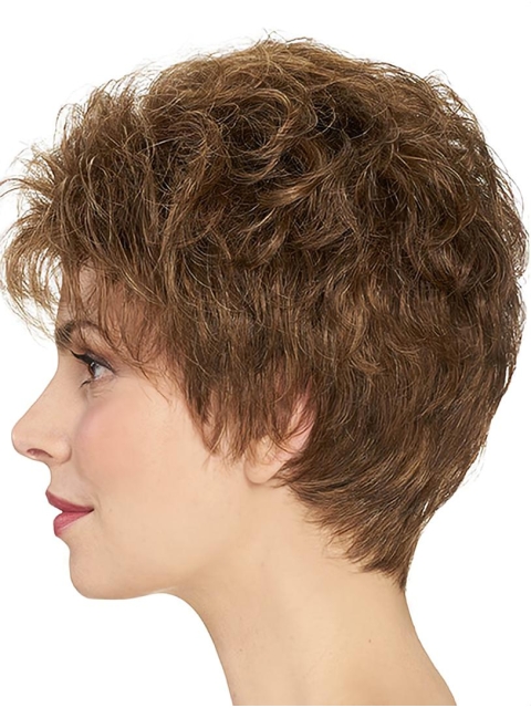 Cheap Wavy Short Brown Layered Capless  Synthetic Women Wigs 