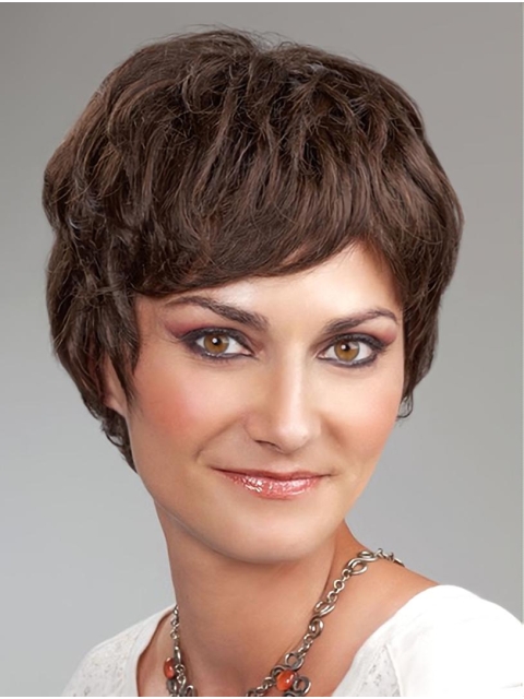 Short Wavy Boycuts  Monofilament  Synthetic Women Wigs