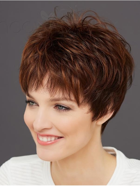 Auburn Wavy Short Synthetic  8" Mono Women Wigs