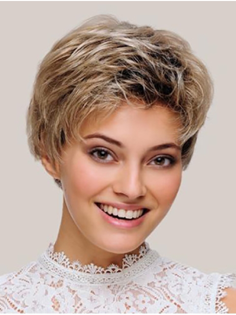  6" Wavy Short Blonde Mono Synthetic Women Classic Wig