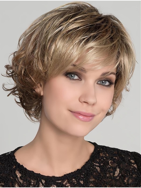 Blonde Ideal Wavy Short Monofilament Synthetic Women Bob Wigs