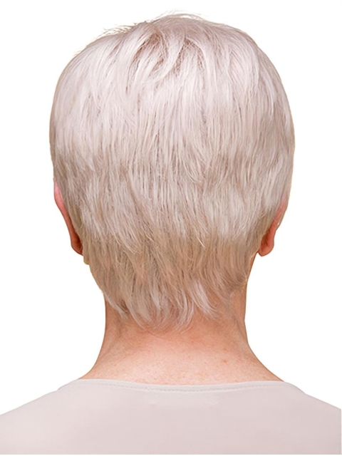 Short 8" 100% Hand-tied Grey Synthetic Layered Elderly Women Wig 