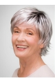 Short 8" 100% Hand-tied Grey Synthetic Layered Elderly Women Wigs