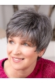 Short 8" Capless Grey Synthetic With Bangs Good Quality Elderly Women Wigs