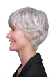 Short 8" 100% Hand-tied Grey Remy Human Hair Layered Wigs For Elderly Lady