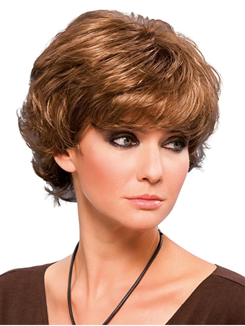 8" Short Blonde Wavy Synthetic Layered Lace Front Women Wigs