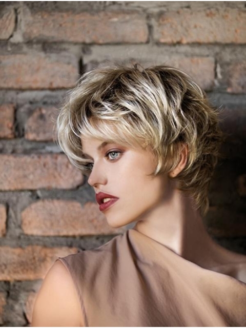 Wavy Blonde 8" Boycuts Monofilament Short Synthetic Women Wig