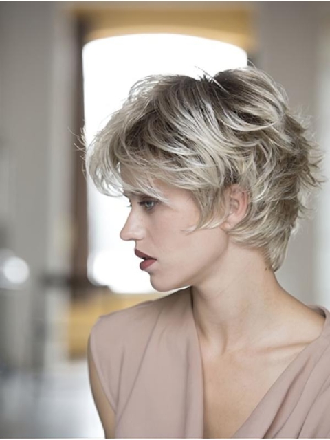 Wavy Blonde 8" Boycuts Monofilament Short Synthetic Women Wig