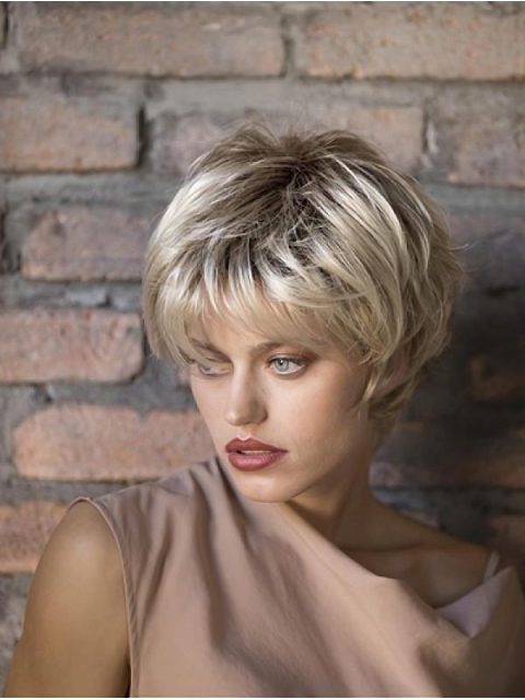 Wavy Blonde 8" Boycuts Monofilament Short Synthetic Women Wig