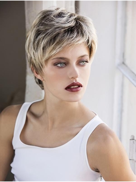 Blonde Boycuts Wavy Short Lace front Synthetic Women Wigs