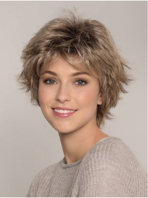 Wavy Blonde 8" Boycuts 100% Hand-tied Short Wigs For Women