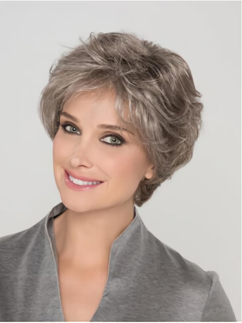 Capless 8" Wavy Short Synthetic Grey Women Wigs