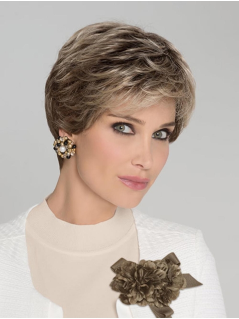 Wavy 100% Hand-tied Brown Short Classic Synthetic Lady Wig