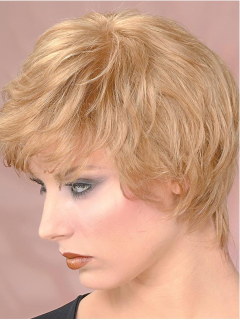 Wavy Blonde Short Monofilament Classic Cut Human Hair Women Wig