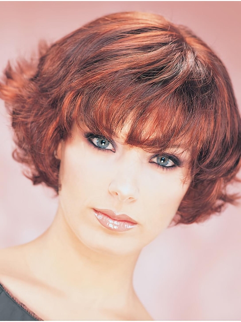 Short Wavy Auburn Monofilament Classic Synthetic Women Wigs