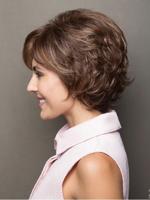 Wavy 4" Short Brown  Capless Synthetic Women Bob Wigs