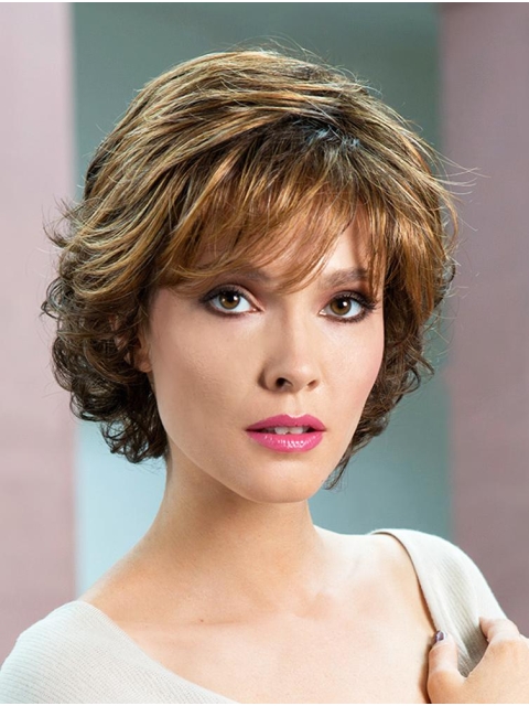 Wavy Brown Short Wavy 8" Soft Lace Front Classic Synthetic Women Wigs