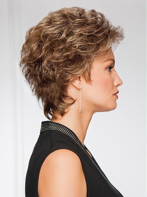 Wavy Brown Short Classic Womens Capless Synthetic Wig