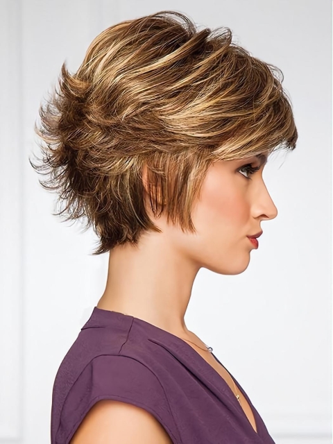 Brown 6" Wavy Short Capless Synthetic Women Wigs