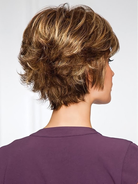 Brown 6" Wavy Short Capless Synthetic Women Wigs