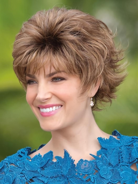 Brown Layered Short Wavy Capless Synthetic Women Wigs