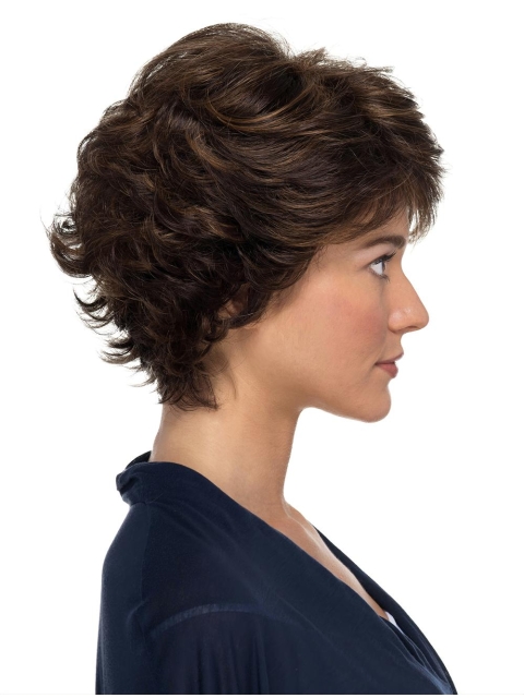 100% Hand-tied Brown Wavy Short Classic 8" Synthetic Wigs For Women With Cancer