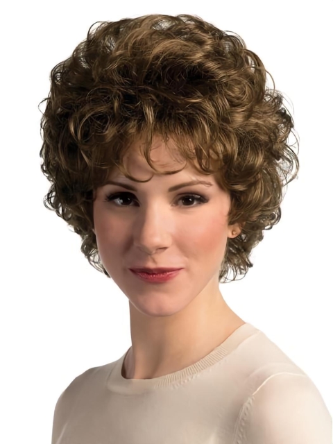 Wavy Short Brown With Bangs Capless Synthetic Women Wigs