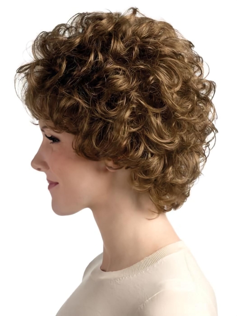 Wavy Short Brown With Bangs Capless Synthetic Women Wigs