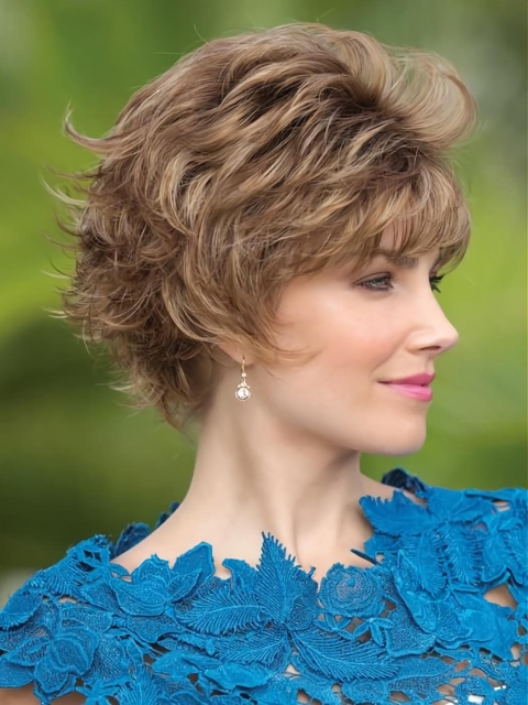 Wavy Brown 6" Short With Bangs Capless Synthetic Women Wigs