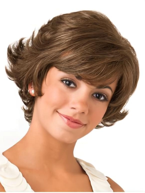 Wavy Short 8" Brown Lace Front Synthetic Bob Wigs For Women