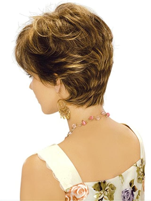 Traditional Brown Wavy Short Capless Classic Synthetic Women Wigs